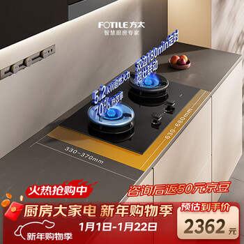 Fotile new timing stove gas stove natural gas 5.2kw*70% thermal efficiency fierce fire can smoke stove linkage easy to clean 02-te21