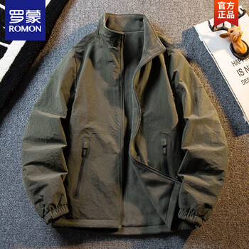 Romon hpcp outdoor thickened polar fleece jacket men's winter warm windproof stand collar reversible plush jacket men's winter army green reversible m (95-115 catties)