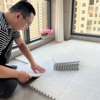 Yusenyi room plush carpet bedroom bedside blanket balcony mat living room large area full spliced foam anti-slip floor mat white 10 pieces hardcover 30 pieces 30x30x1.0cm (collect and purchase to get free edge strips)