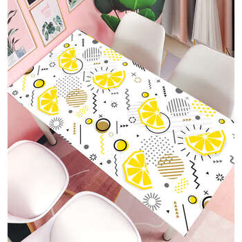 Yusenyi cute waterproof, oil-proof, anti-scalding, no-wash tablecloth, plastic coffee table, computer soft glass table mat, lemon yellow, soft table mat, geometric lemon 80x80