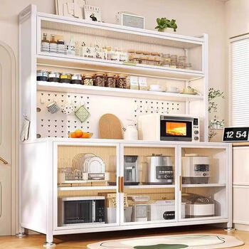 Fantasy kitchen cabinets, multi-layer sideboards, household storage cabinets, pots and bowls racks, microwave ovens, steel storage cabinets, double-door, five-layer length 80 width 42 height 157cm, porcelain white, thickened carbon steel, complete set of accessories included