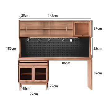 Zhong zhanggui nordic solid wood sideboard dining table integrated cabinet wall-mounted high cabinet with built-in table wine cabinet cabinet living room multi-function 165 upper and lower cabinets cherry color with track 4 sockets ambient light