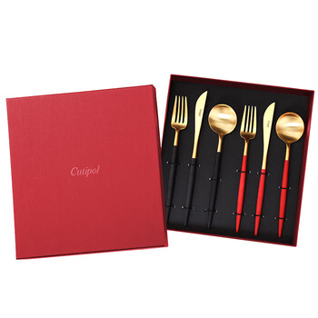 Cutipol western cutlery cutlery set home dinner six-piece set cutlery, fork, spoon and chopsticks wedding box ins newlywed goa red gold black gold dinner six-piece set + red gift box