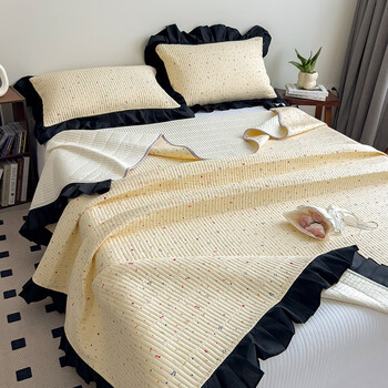 Yusenyi 2025 new korean style black edge bed cover single piece french style student dormitory three-piece set machine washable yin yun 230*250 (including lace) - single bed cover