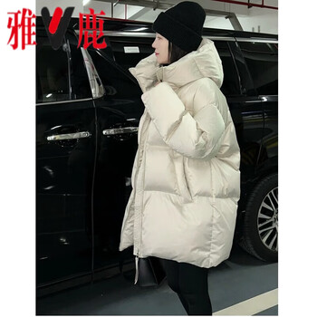 Yalu black goose down jacket women winter 2025 new style small thick warm hooded bread jacket goose down jacket 95% white goose down women-white_ national standard white goose down s_ within 105 jin