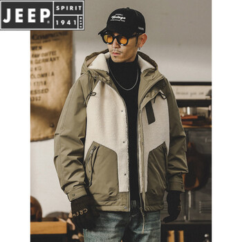 Jeep spirit american splicing design winter velvet men's jacket 2025 new men's velvet thickened work clothes cotton green m suitable for 100-120 pounds