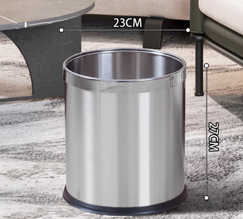 Stainless steel trash can large double layer creative office bathroom hotel living room bedroom kitchen without cover single layer stainless steel
