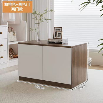 Yusenyi solid wood bookshelf balcony cabinet locker can sit on the balcony storage locker large capacity base cabinet low cabinet bay window cabinet (50 deep and high walnut white door) length 100 depth 50 height 60