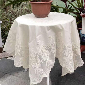 Yusenyi tablecloth waterproof small round table coffee table lace tablecloth outdoor tablecloth tablecloth garden balcony butterfly flower beige square 100x100cm (suitable for 70cm inner table)