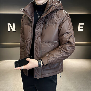 Duck red down jacket men's winter thickened 2025 new trendy brand outdoor style hooded short jacket yaya high-end dark red 2xl