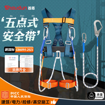 Shoudun five-point safety belt safety belt electrician's belt construction wear-resistant outdoor safety rope new national standard full body waist protection single large hook 2 meters one size