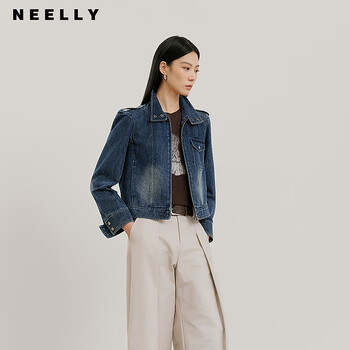 Neelly shopping mall's same style spring new fashion casual shoulder denim jacket women's straight and neat short top denim blue xl