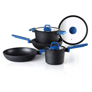 Deshilang blue shark wok wok wok induction cooker pan gas stove suitable for non-stick wok household wok + frying pan + soup pot + milk pot