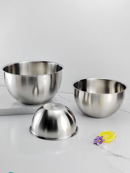 Lunaki1810 stainless steel basin for transporting mao niu goods, egg beating and noodle mixing salad baking bowl thickened 1628 16+20+24cm 1 each