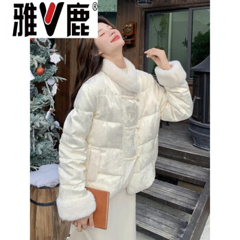 Yalu new chinese style jacquard beige sweet down jacket women 2026 winter new sweet unique beautiful jacket m high-end western style small down jacket