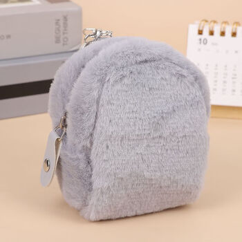 Yunluo korean version ins style girly heart small fresh plush wallet mini high-value coin purse headphone storage key bag plush key bag gray