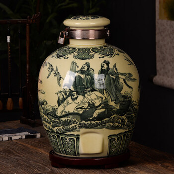 Tuojin japan imported quality jingdezhen wine jar storage wine jar 10 jins 20 jins 50 jins 100 jins household ceramic seal 10 jins non-porous eight immortals crossing the sea lock base wine lift
