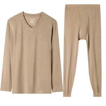 Schiesser men's and women's thermal underwear amino air moisturizing wool and velvet couple autumn clothes and autumn pants set 7204 brown v-neck men's m