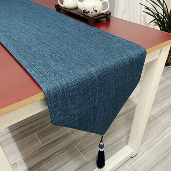 Yusen yise coffee table tv cabinet dining table long tea tablecloth tea mat tea table blue linen solid color 33*100cm
