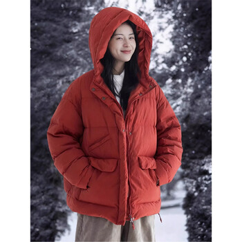 Zhibimo 2025 winter label 95 large white goose down red thickened hooded loose down jacket for women sunny red m filling about 153g