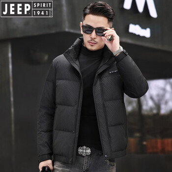 Jeep jeep stand-up collar down jacket men's casual men's winter new thickened warm white duck down cold-proof jacket men's trendy black xl 180 recommended 140-155 pounds