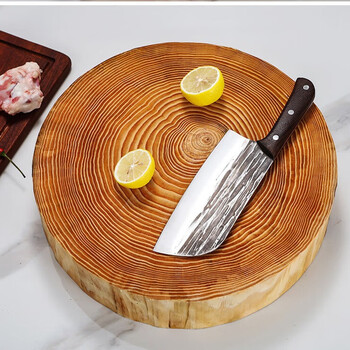 Tuojin pine chopping board round commercial cutting board hotel butcher stall kitchen restaurant solid wood chopping board vegetable pier thick household chop diameter 33cm * thickness 5cm with portable