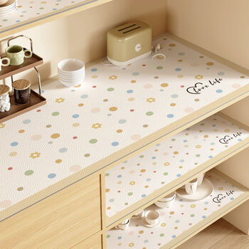 Fantasy cream style kitchen cabinet drawer mat 2025 new tablecloth waterproof and oil-proof no-wash dining side counter top protective mat 40x120cm red and blue small circle