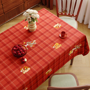 Luludany year of the horse new year tablecloth waterproof and oil-proof tablecloth red festive rectangular new year atmosphere coffee table tablecloth mabanfulai waterproof and oilproof wipe clean 120*170cm suitable for table length 1.0~1.2 meters large coffee table/small dining table