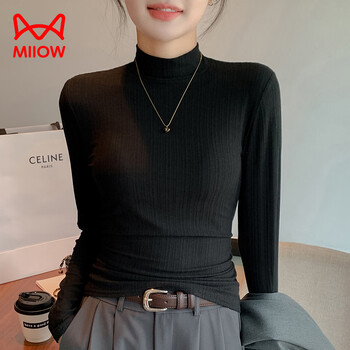 Miiow spring and autumn underwear half turtle collar autumn and winter bottoming shirt for women can be weared out new long sleeve casual simple black m suitable for 80 to 100 pounds