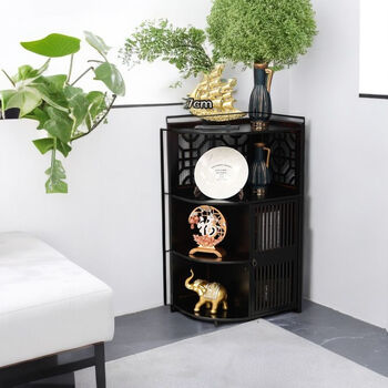 Fantasy storage cabinet, multi-functional living room, wine cabinet, storage corner cabinet, multi-layer chinese tea cabinet, triangular bedroom fan-shaped partition, walnut color single door (four layers), new antique style