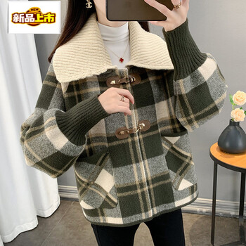Chujing xiaoxiang style jacket for women spring and autumn new style foreign style loose short woolen cardigan autumn and winter thickened green s