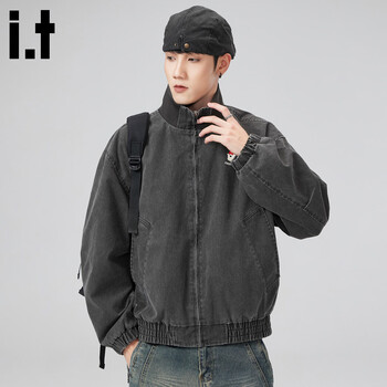 Chocoolate trendy brand work jacket men's autumn and winter high street handsome design denim shirt black m