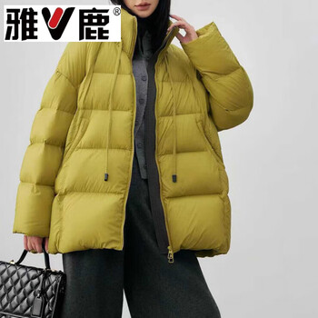 Yalu down jacket women's short 2026 winter new thickened warm 90 duck down winter jacket for small people yellow green s (recommended weight 80-120 jin)