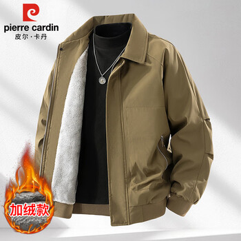 Pierre cardin coat men's autumn and winter lapel flight jacket men's velvet warm casual clothes green brown velvet 2xl