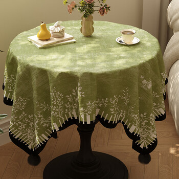 He jiagong middle ages round table cloth waterproof, anti-scalding, no-clean feeling round table mat american small round table decorative cover cloth lange butterfly linen tablecloth-four corner fur ball 90*90cm