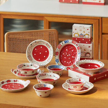 Siyue cute bowls, plate, dishes and tableware set combination underglaze color household move-in new home new high-looking food for 2 people-9 piece set