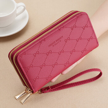 Domestic products carefully selected women's wallet long double-layer zipper wallet girls new fashion versatile bow clutch bag slw-107 red