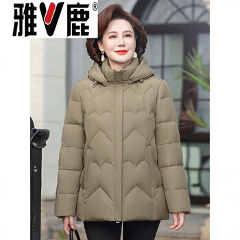 Yalu brand white goose down jacket women's short jacket winter new mother's warm thickened hooded high-end little man feather black card color thickened down jacket xl (110) or less