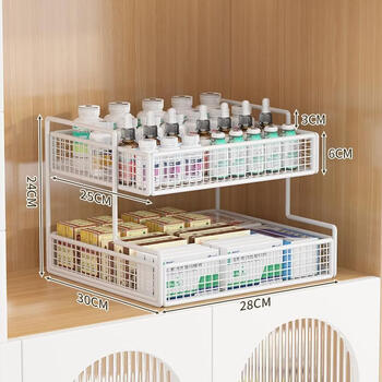 Yusenyi medicine storage box shelf transparent medicine organizer cabinet medical compartment desktop medicine box household layered rack double-layer small + pearl white