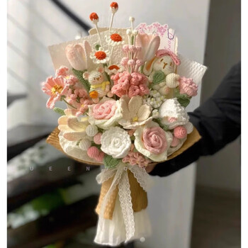 Queenjoy handmade crochet diy jasmine rose wool bouquet hand-held flower material package homemade gift for girlfriend material package elf bouquet