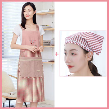 He jiagong apron 2024 new set home kitchen waterproof and oil-proof summer thin breathable apron work coveralls sweetheart strap pink apron + headscarf