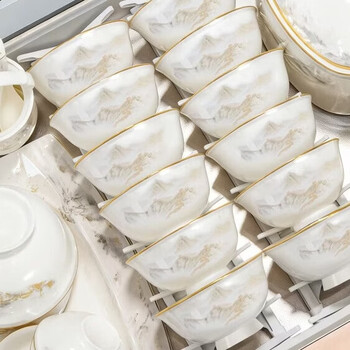 Kangqin bowl and dish set for home jingdezhen high-looking tableware set chinese light luxury ceramic bowl and dish housewarming gift box