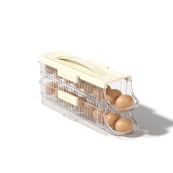Shantou lincun refrigerator door rolling egg rack holder egg storage box refrigerator can be stacked portable egg carton kitchen egg carton, single row and two layers can hold 14 eggs