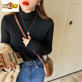 New style velvet sweater for women in autumn and winter. fashionable half turtleneck bottoming shirt with super thick one-piece velvet warm knitted top. black s 80-95