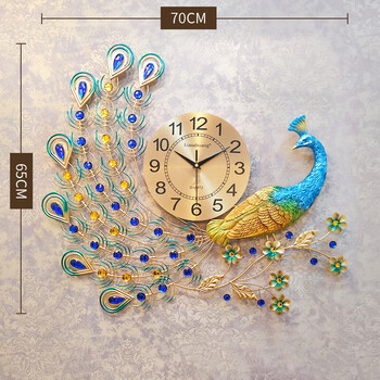 Tv wall decoration pendant living room background wall european style peacock wall clock entrance hall clock creative installation three-dimensional peacock 70cm*65cm rectangular