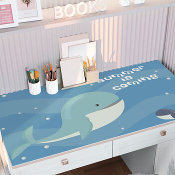 Fantasy desk pad desk student desk tablecloth study desk desk pad deep blue sea whale q elastic silicone 40x70cm handwriting is easy to wipe