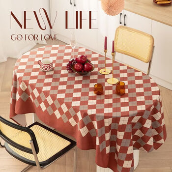 Fantasy wedding festive high-end coffee table table cloth spring festival atmosphere plaid red new year table cloth light luxury new year rosagrain super soft velvet printed waterproof rolled edge table cloth full plaid 140x180cm