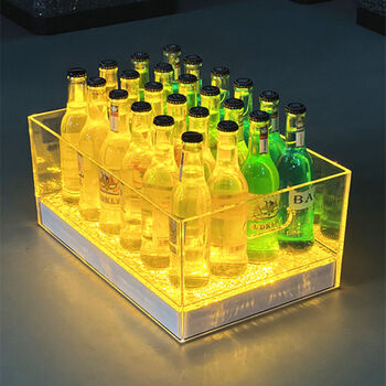 Fantasy bar luminous ice bucket ice pattern beer frame barrel container beer basket champagne bucket 24 pack glossy transparent + golden light