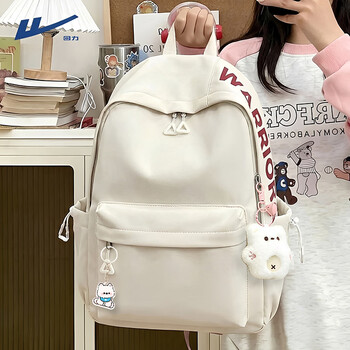 Warrior high-looking schoolbag for junior high school students, large capacity, ultra-lightweight, waterproof, high school student backpack, versatile travel bag, large beige size