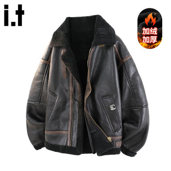 Chocoolateit lamb fur jacket men's patchwork plus velvet thickened warm stand-up collar cotton jacket black m